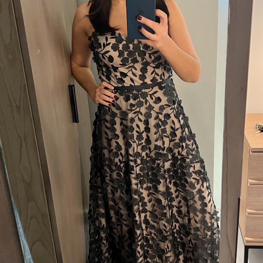 Xscape gorgeous black 3D embroidered floral gown